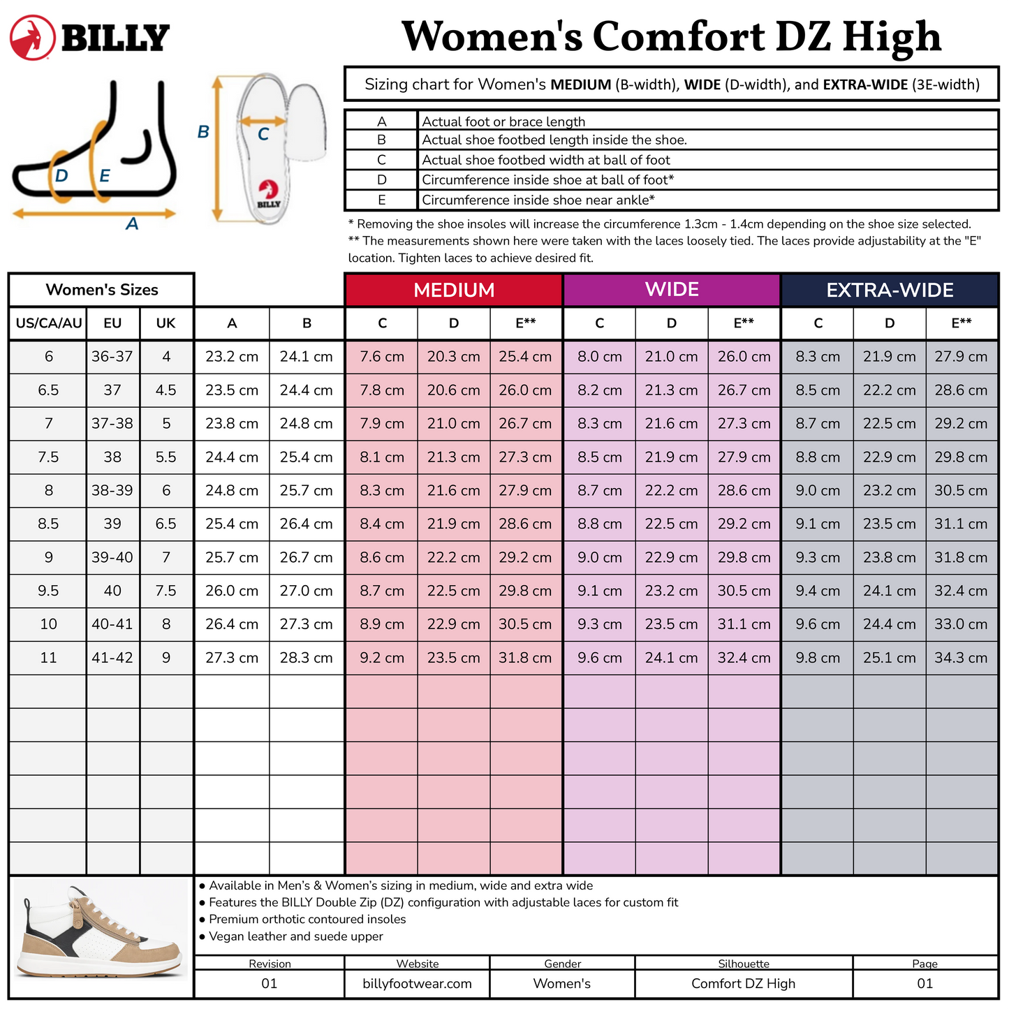 Women's - White/Wine/Black BILLY Comfort DZ High