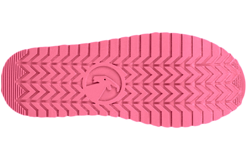 Pink sole of Grey/Pink BILLY Joggers, featuring a rubber tread and logo, highlighting the innovative full-wrap zipper design for easy wear.