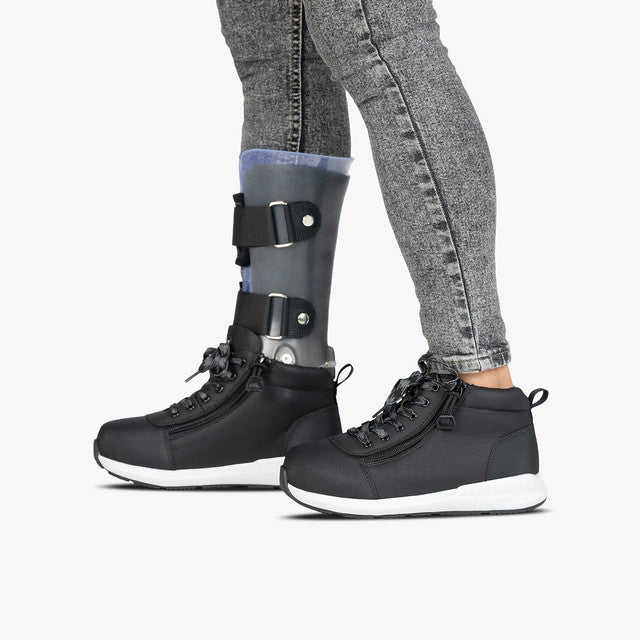 Billy Footwear (Kids) - Rugged Black BILLY Goat DZ High boots shown with durable faux leather and dual zippers for easy access, ideal for children with mobility needs.