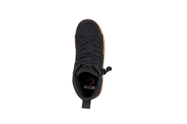 Billy Footwear (Kids) - Black/Gum CS Canvas Shoes with brown sole, featuring functional laces, wraparound zipper, and removable insoles for customizable fit and easy access.