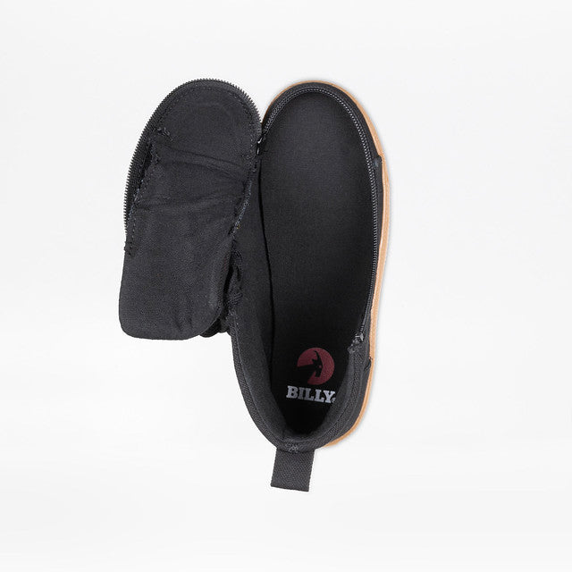 Billy Footwear (Kids) - Black/Gum CS Canvas Shoes featuring a wraparound zipper and functional laces for easy access and a customizable fit.