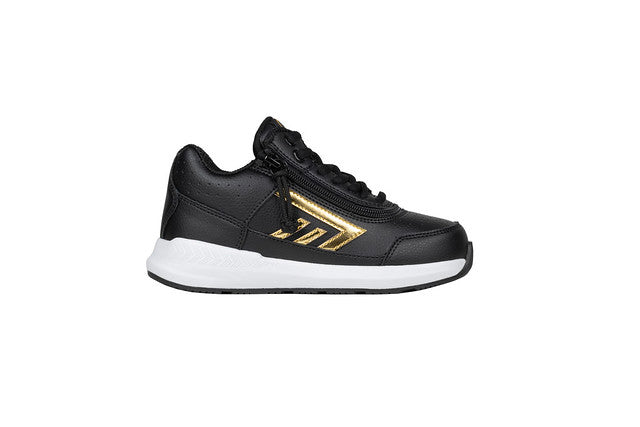 Billy Footwear (Kids) - Goat Hoop Black/Gold sneaker, featuring an AFO-friendly wrap-around zipper for easy access and adjustable laces, designed for comfort and mobility.