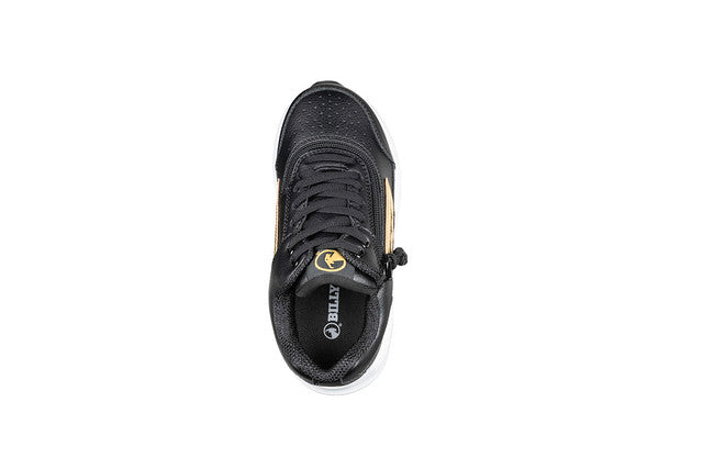 Billy Footwear (Kids) - Goat Hoop Black/Gold sneaker with wrap-around zipper and adjustable laces, designed for easy access and AFO compatibility.