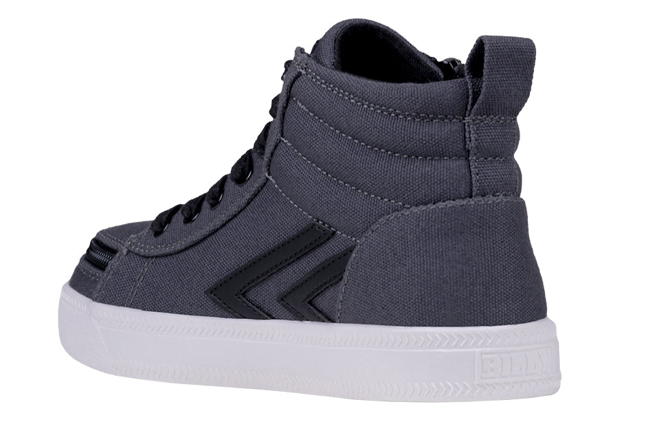 Charcoal/Black BILLY CS Sneaker High Tops featuring functional laces, removable insoles, and a wraparound zipper for easy access, inspired by a core-skate look.