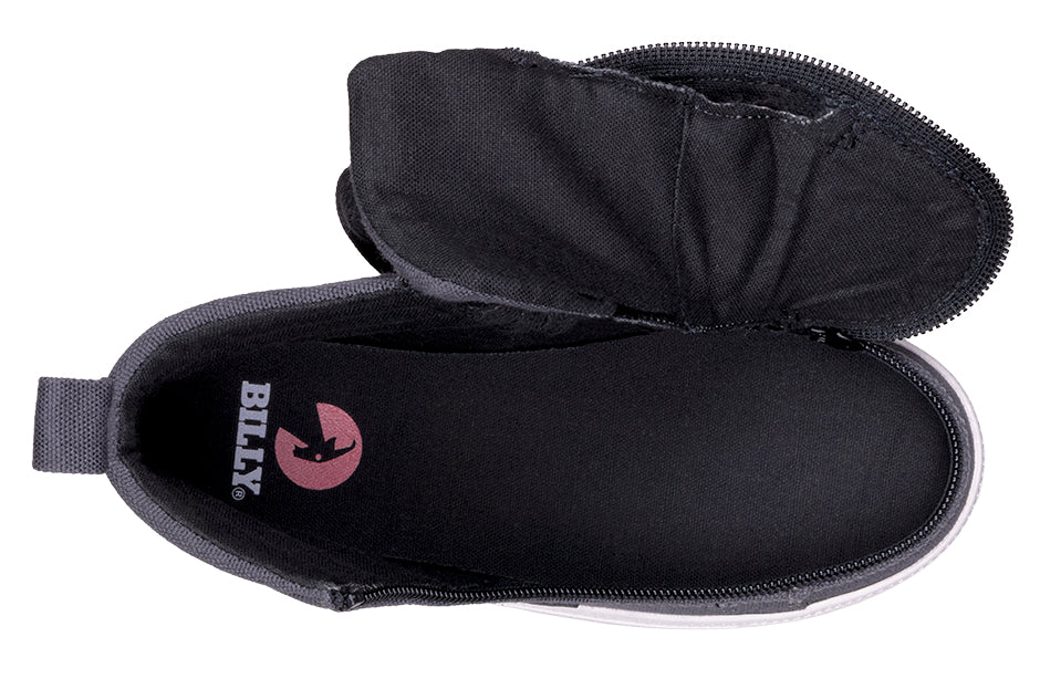 Charcoal/Black BILLY CS Sneaker High Tops featuring a wraparound zipper and laces, designed for easy accessibility and customizable fit.