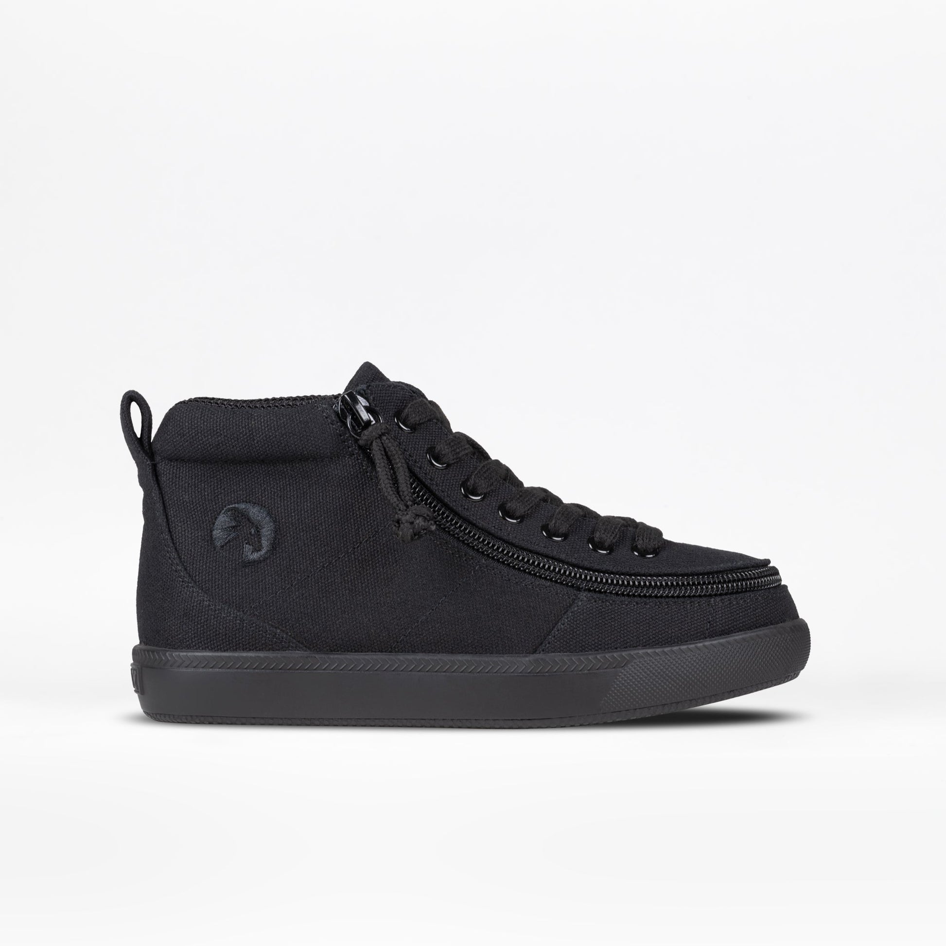 Kids - Black to the Floor BILLY Classic D|R II High top sneaker with side zipper and adjustable laces, designed for easy entry and AFO compatibility.