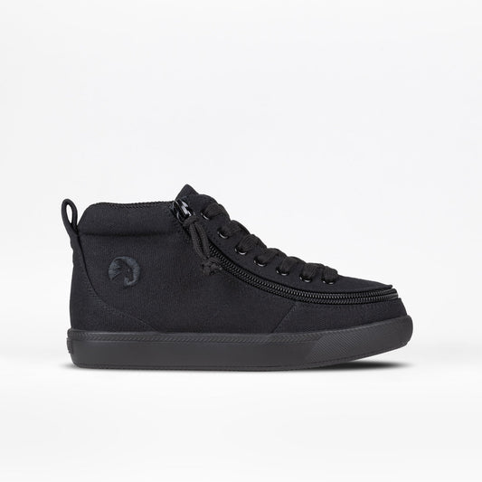 Kids - Black to the Floor BILLY Classic D|R II High top sneaker with side zipper and adjustable laces, designed for easy entry and AFO compatibility.