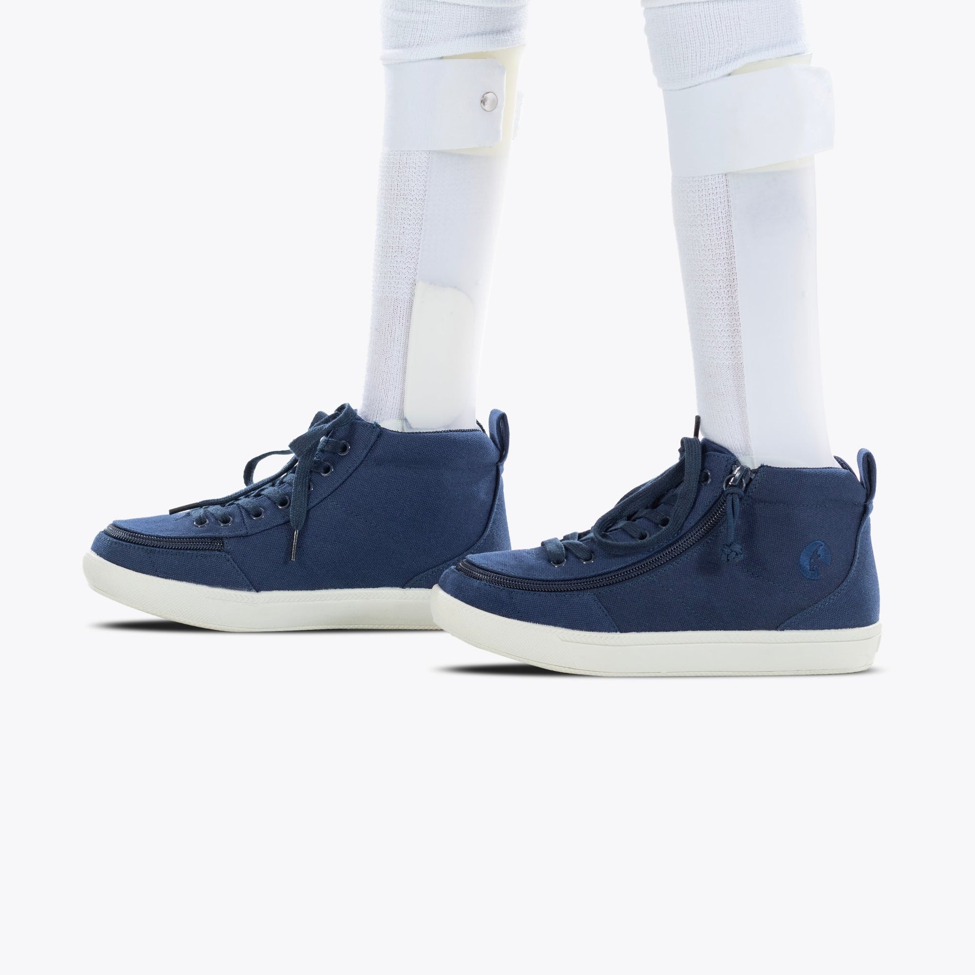 Toddler - Navy BILLY Classic D|R II High Top shoes with adjustable laces, full-wrap zipper, durable knit fabric, and removable insoles for custom orthotics.
