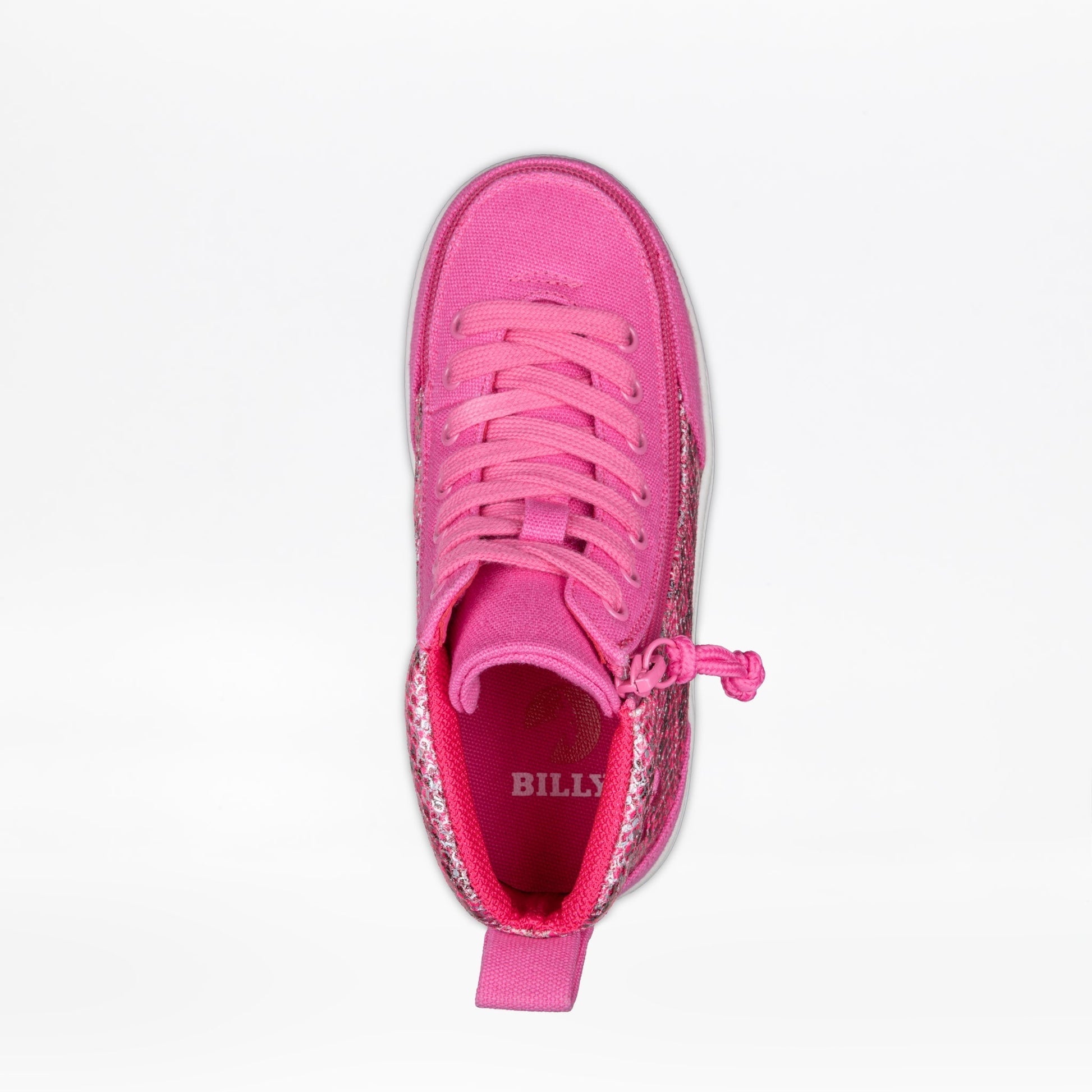 Fuchsia Snake BILLY Classic D|R II High Top shoe with adjustable laces, white sole, and full-wrap zipper for easy entry. AFO-friendly design.