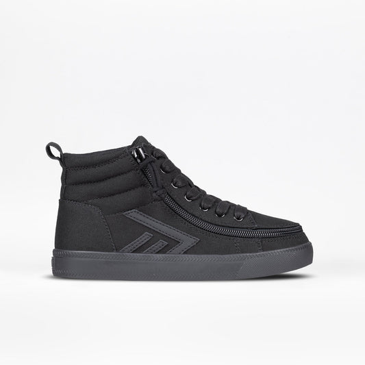 Black to the Floor BILLY CS High Tops featuring functional laces, removable insoles, and a wraparound zipper for ease and style.
