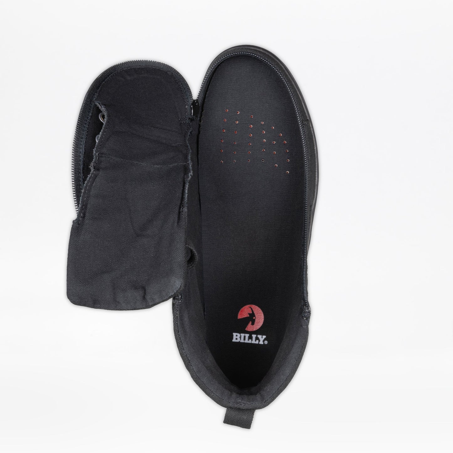 Men's Black to the Floor BILLY CS High Tops with zipper and functional laces, blending nostalgic skate style with modern convenience for easy wear.