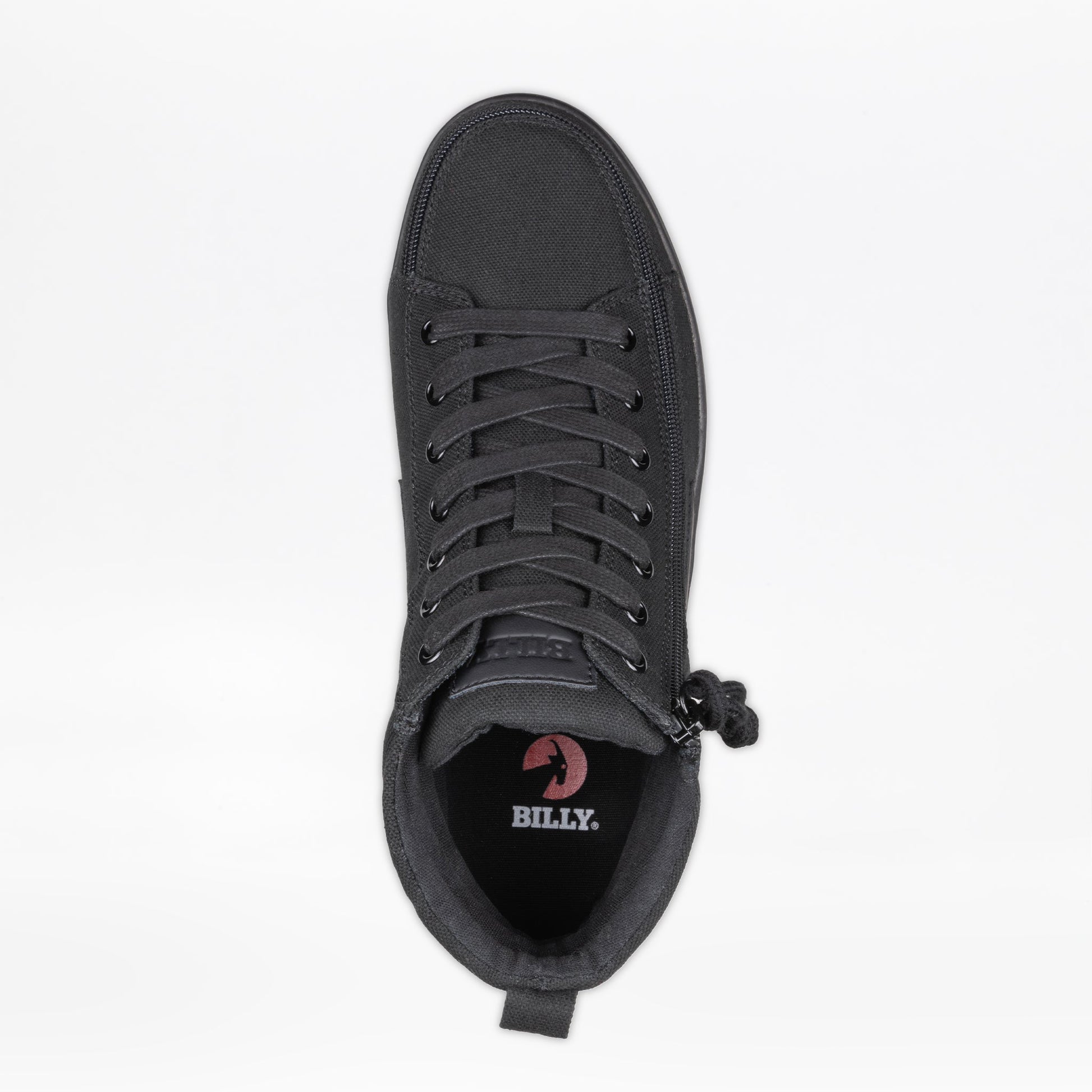 Men's Black to the Floor BILLY CS High Tops with laces, removable insoles, and a convenient wraparound zipper for easy access and a custom fit.