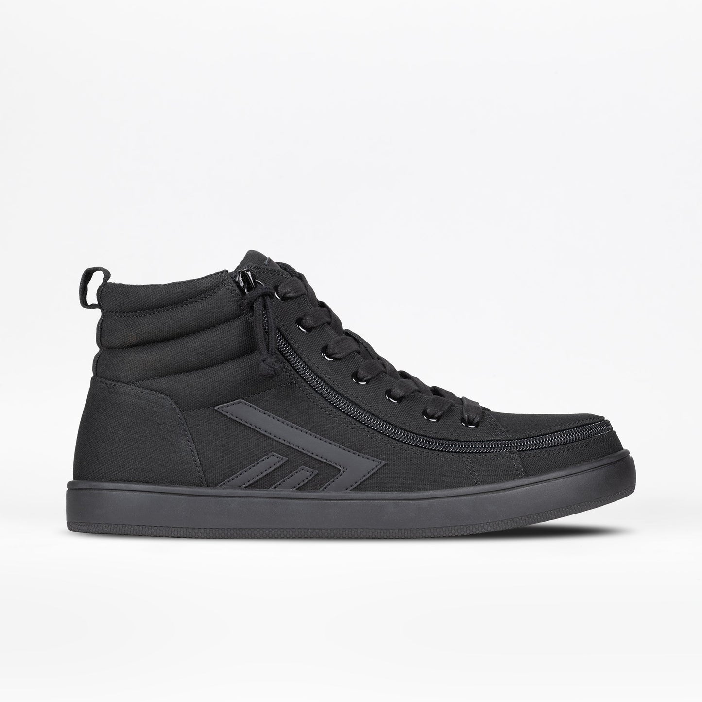 Men's Black to the Floor BILLY CS High Tops featuring a wraparound zipper and functional laces for easy access and custom fit.