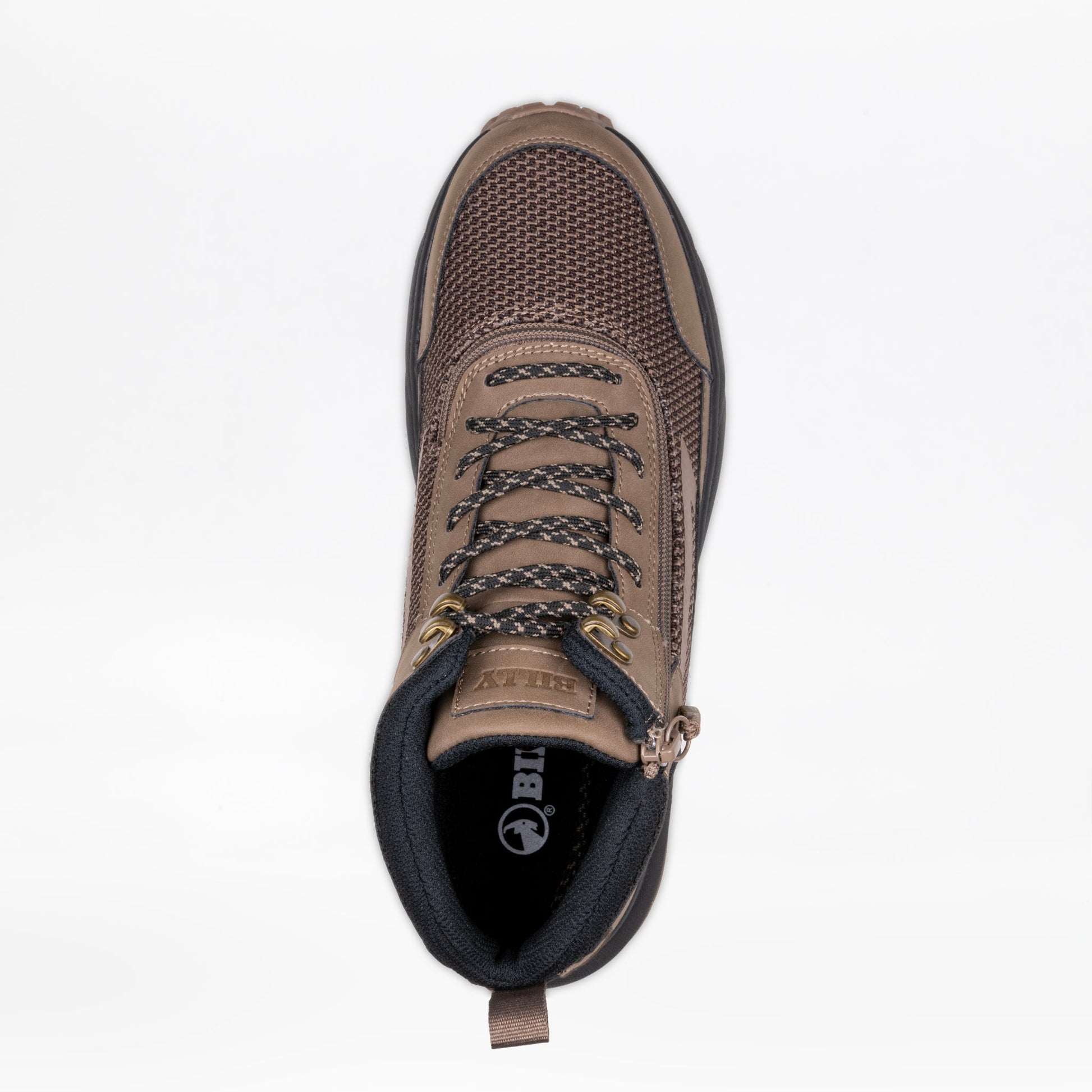 Men's Taupe BILLY Inclusion Trail Boot with laces and zipper, featuring a padded collar and comfortable insole for easy wear.