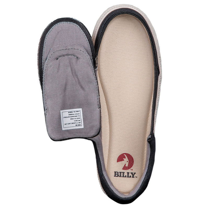 Women's Black BILLY Classic Lace Lows, zipper shoes, like velcro, that are adaptive, accessible, inclusive and use universal design to accommodate an afo. Footwear is medium and wide width, M, D and EEE, are comfortable, and come in toddler, kids, mens, and womens sizing.