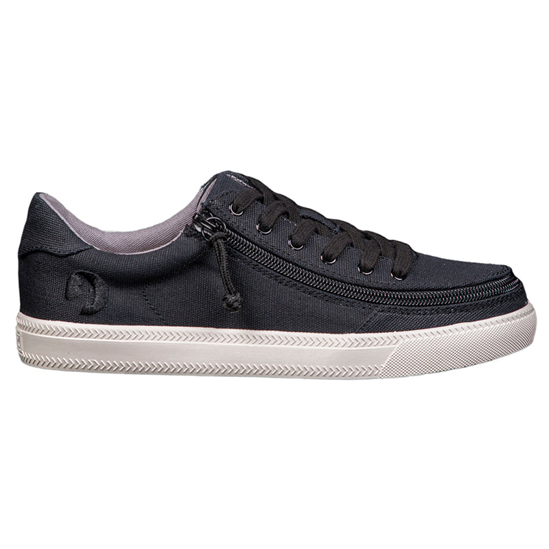 Women's Black BILLY Classic Lace Lows, zipper shoes, like velcro, that are adaptive, accessible, inclusive and use universal design to accommodate an afo. Footwear is medium and wide width, M, D and EEE, are comfortable, and come in toddler, kids, mens, and womens sizing.