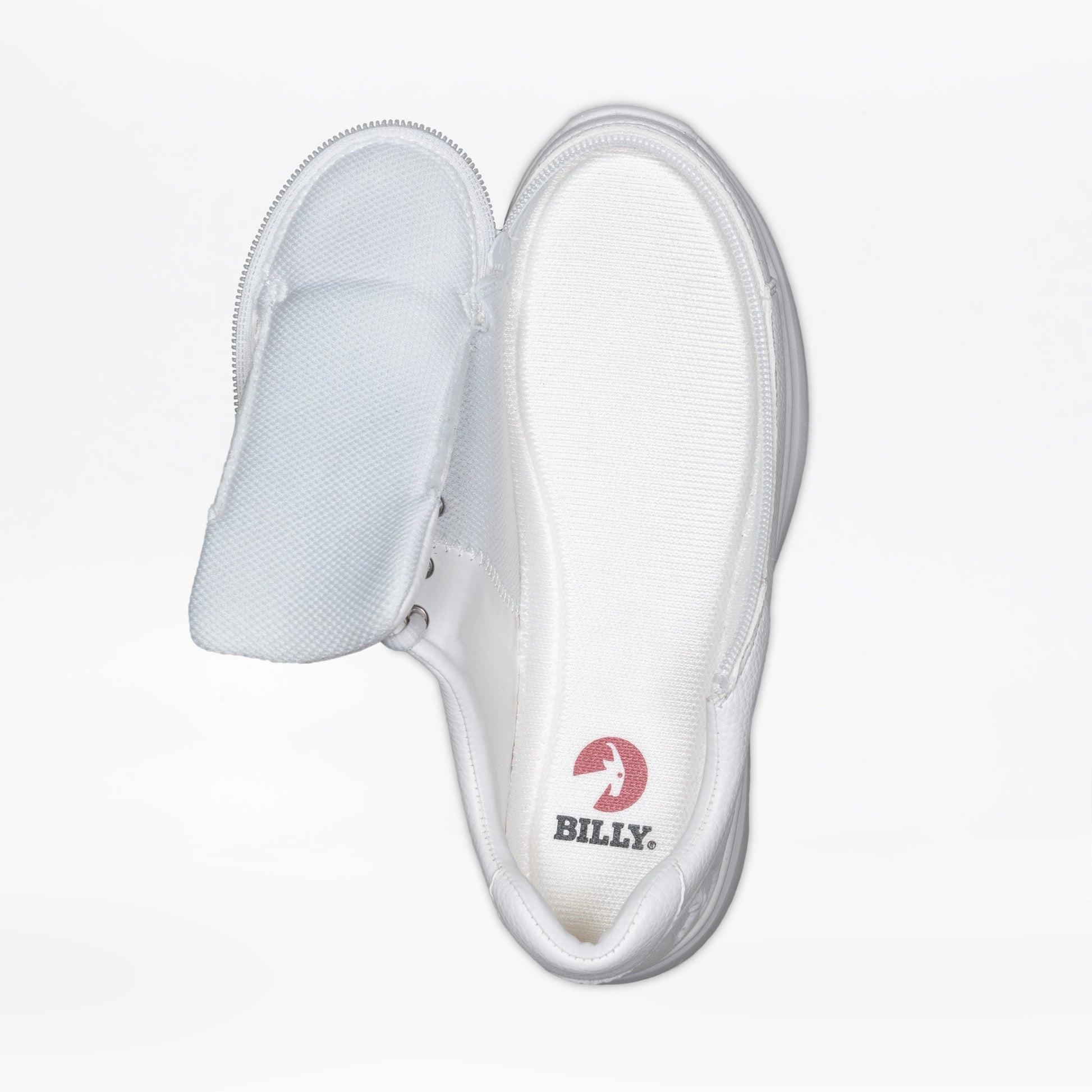 Women's White BILLY Work Comfort Low shoe with a wraparound zipper for easy access and a logo detail, ideal for slip-resistant work environments.