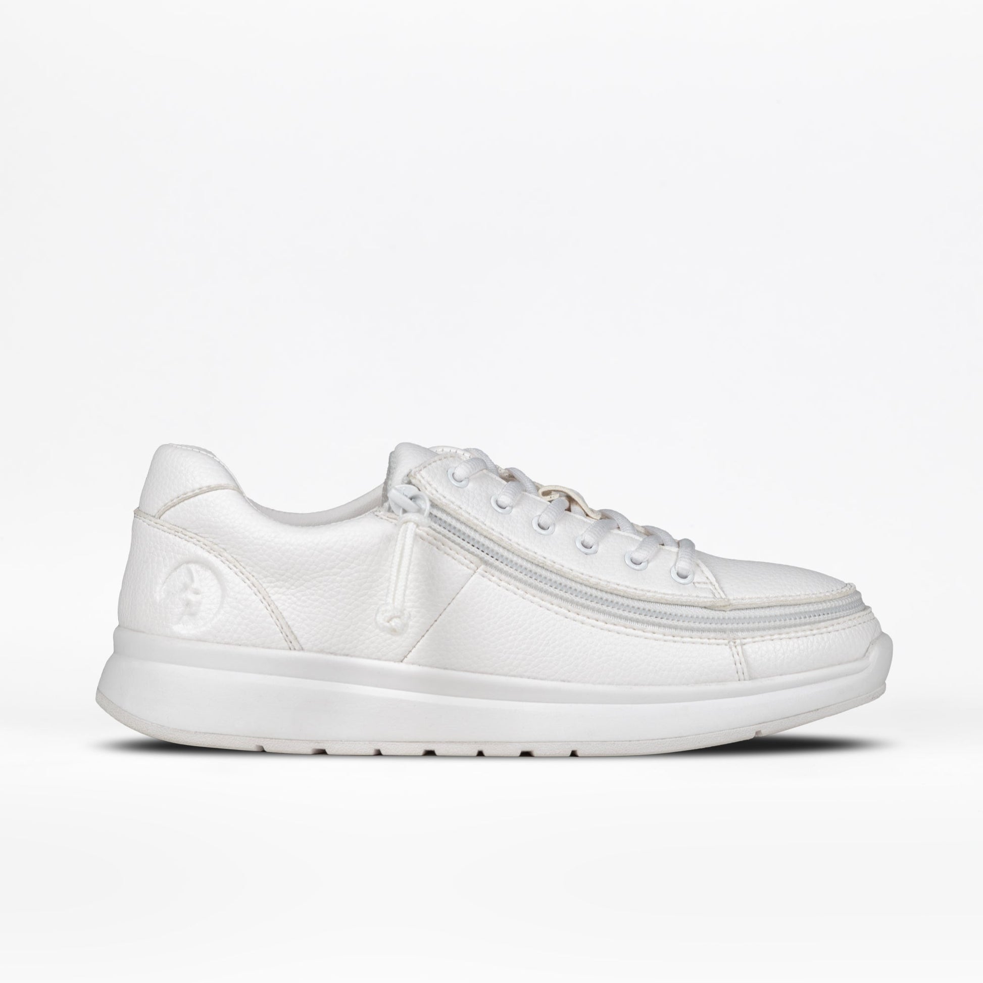 Women's White BILLY Work Comfort Low shoe with a wraparound zipper, designed for easy access and slip-resistance, ideal for work environments.