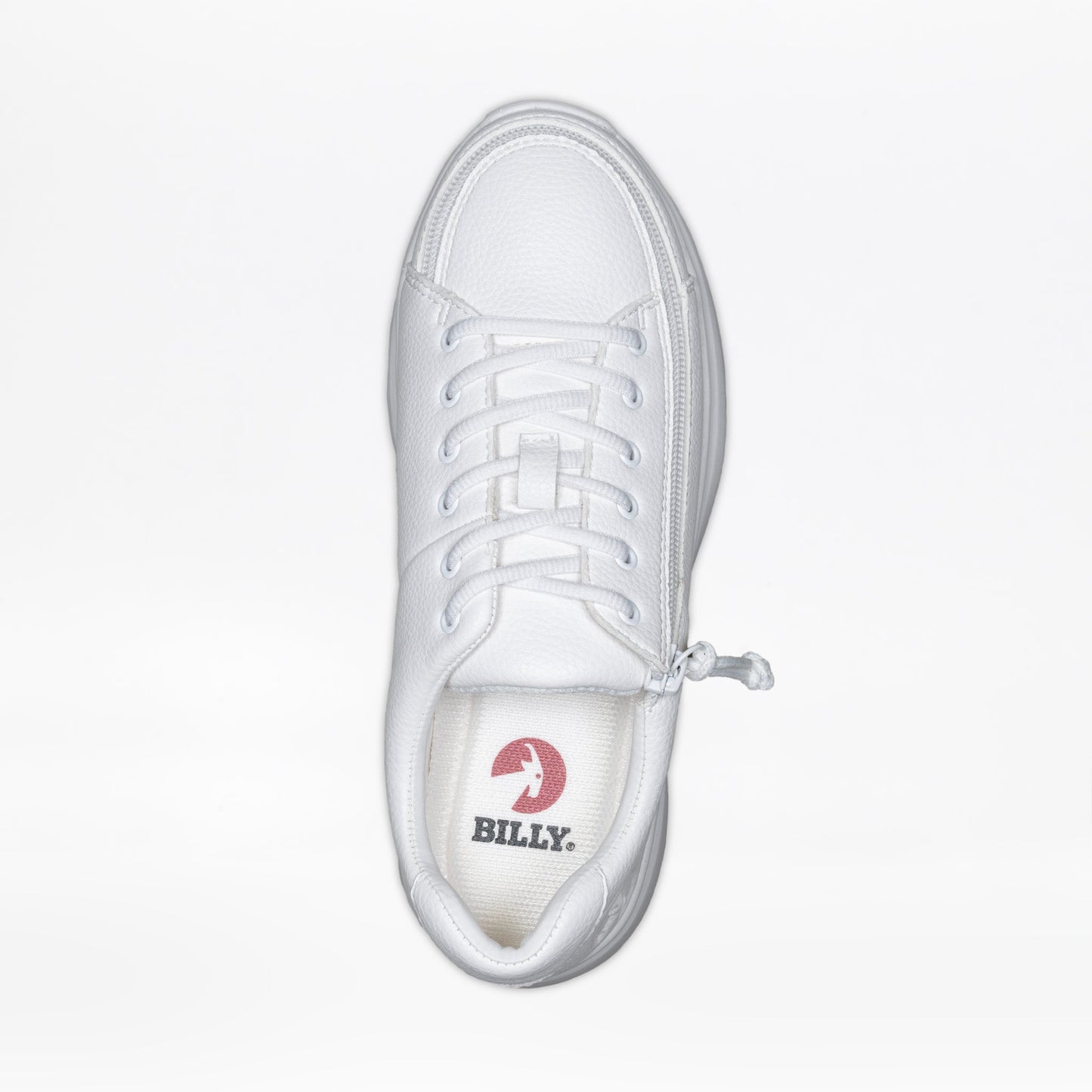 Women's White BILLY Work Comfort Low shoe featuring laces and a wraparound zipper for easy wear, designed for slip-resistance and workplace comfort.