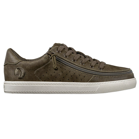Women's Olive BILLY Sneaker Lows showcasing a brown faux leather upper with a white rubber sole, featuring accessible design elements.