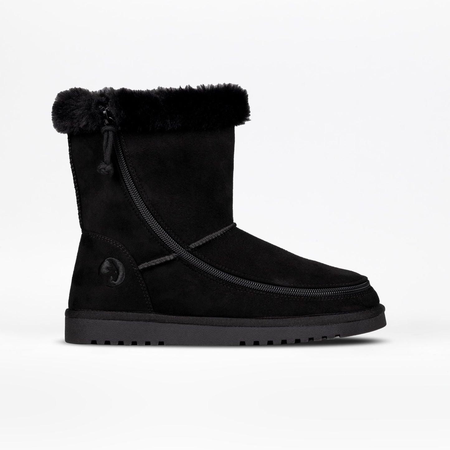 Women's Black BILLY Cozy II boot with fur lining and zipper, designed for easy wear and warmth in cold conditions.