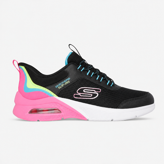 Skechers slip ins - black trainer with pink, blue and yellow detail