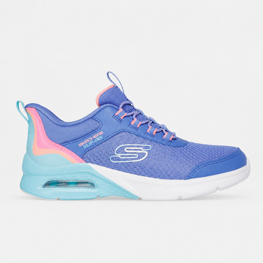 Blue multi colour skechers slip in