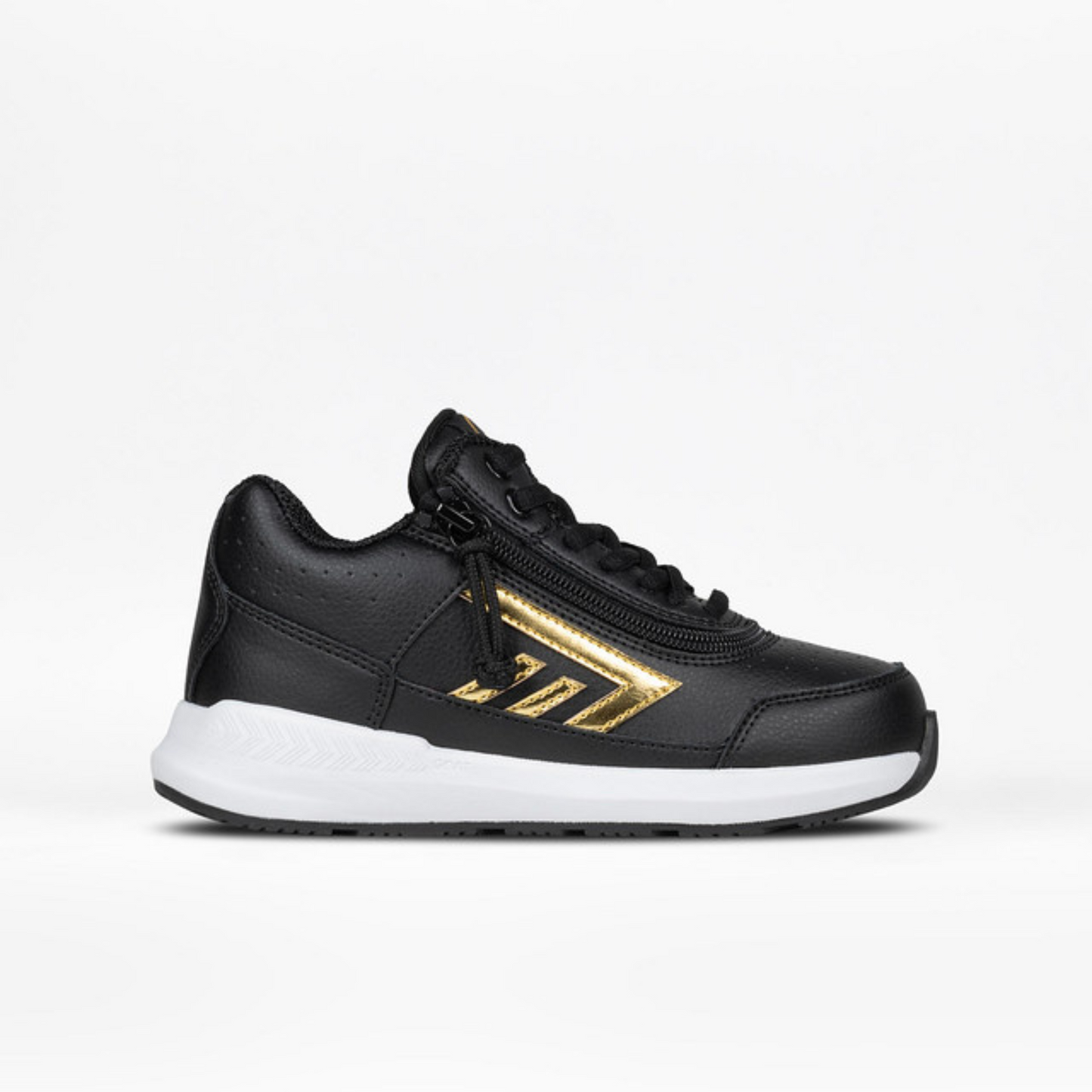 Billy Footwear (Kids) - Goat Hoop Black/Gold shoe featuring a high-top design with a wrap-around zipper for easy access, adaptable for AFO use.