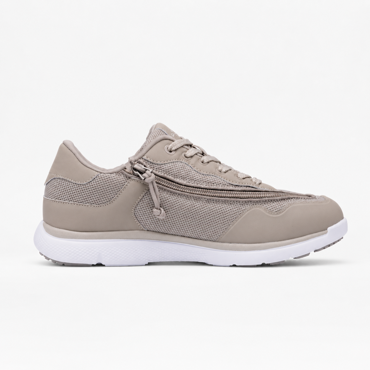 Brown sneaker with a brand logo on a white background