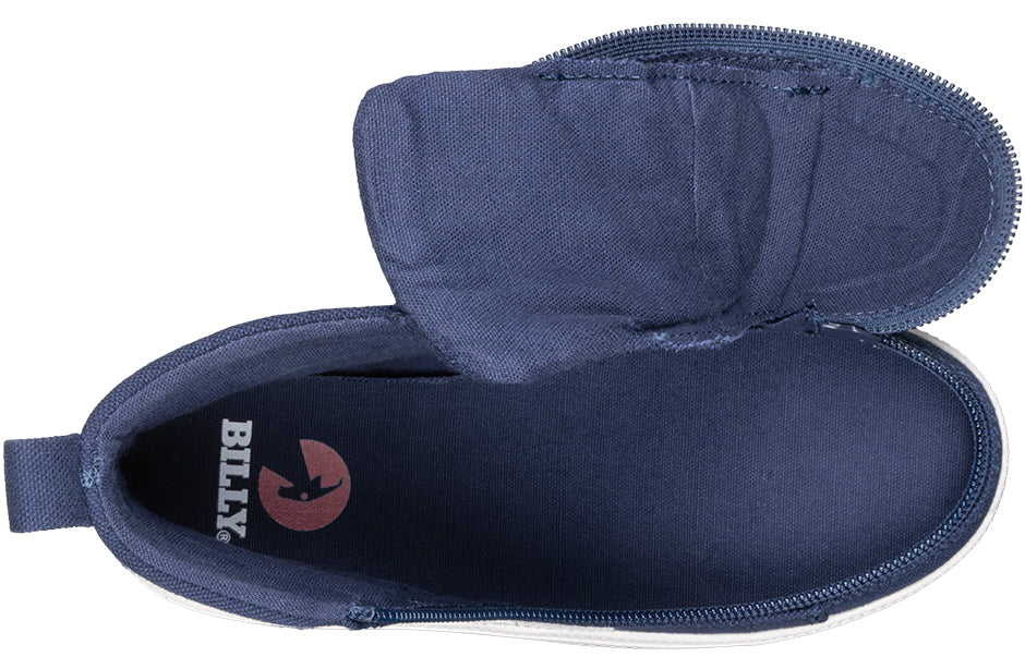 Billy Footwear (Mens) - Navy/White CS Canvas Shoes with wraparound zipper, functional laces, and removable insoles, designed for style and convenience.